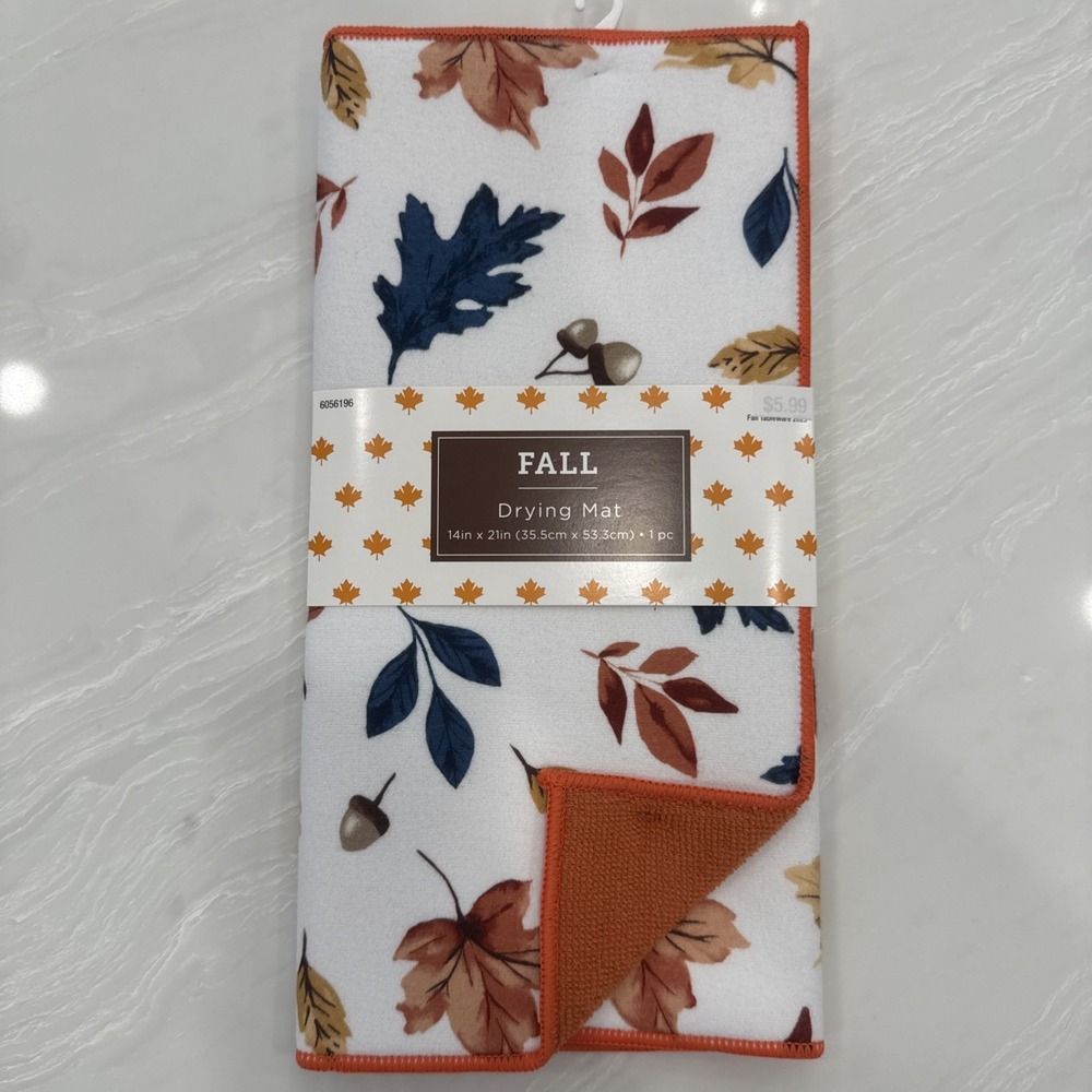 Hobby Lobby Fall Dish Drying Mat 14x21 Leaves Thanksgiving Kitchen NEW